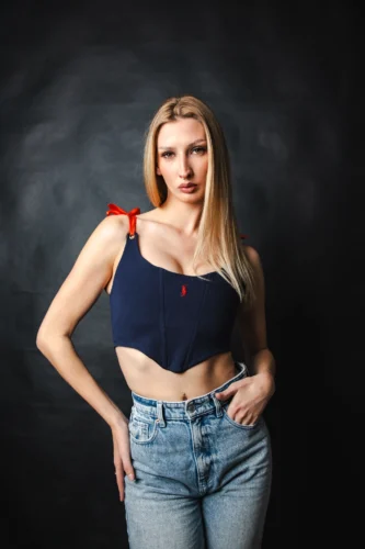 Sötétkék Crop Fűző